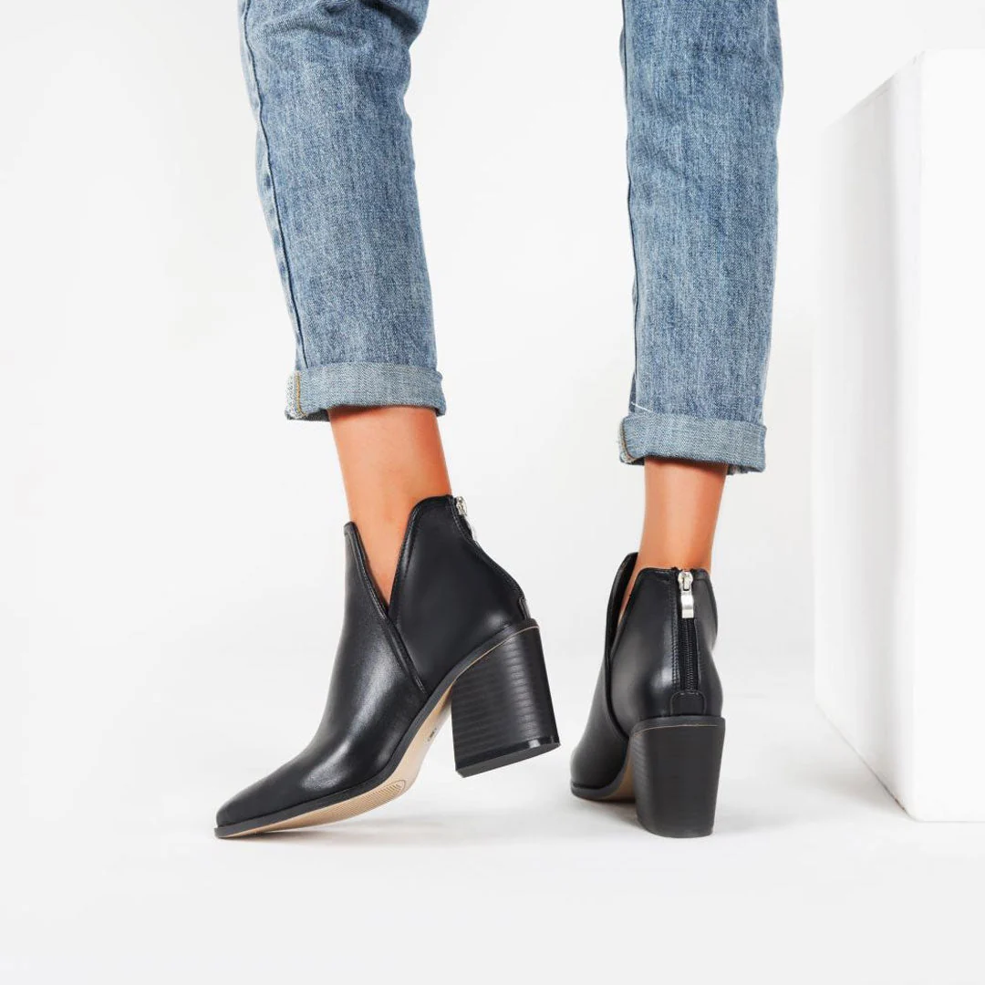 Femme Bottines Retro Cuir Synthétique Noir Talon Épais – Audacieuses - Image 3
