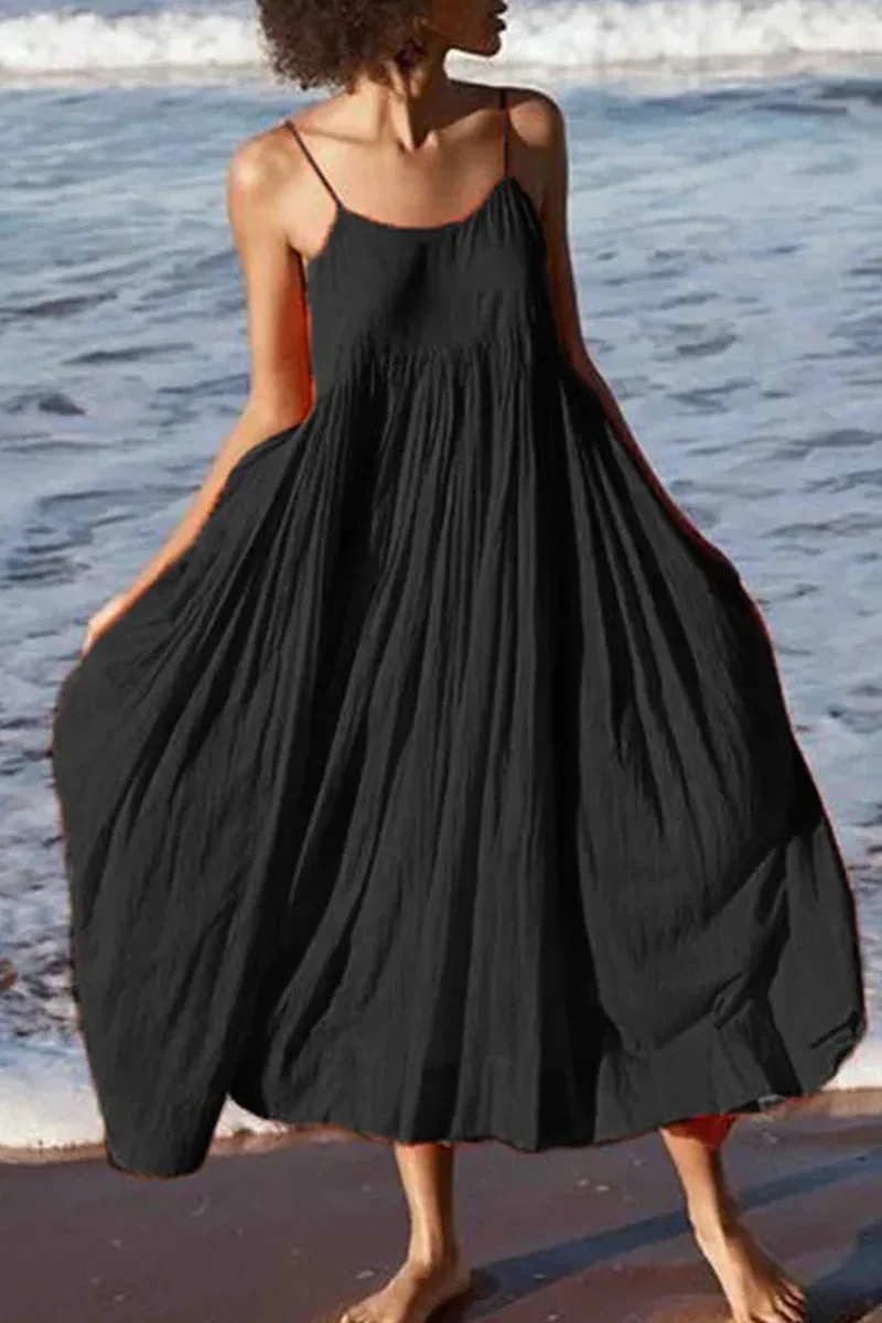 Femme Bretelles Fines Tenue de plage Été Midi Robe – Légère, Décontractée - Image 2