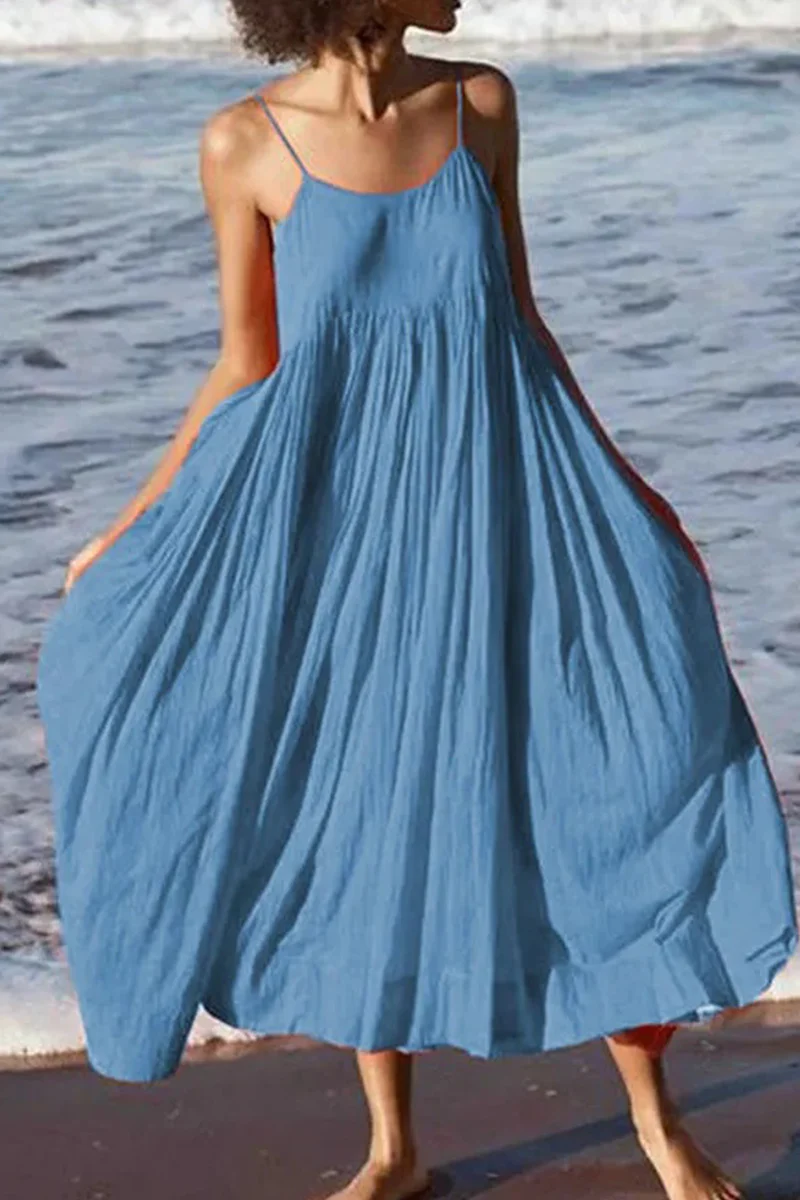 Femme Bretelles Fines Tenue de plage Été Midi Robe – Légère, Décontractée - Image 3