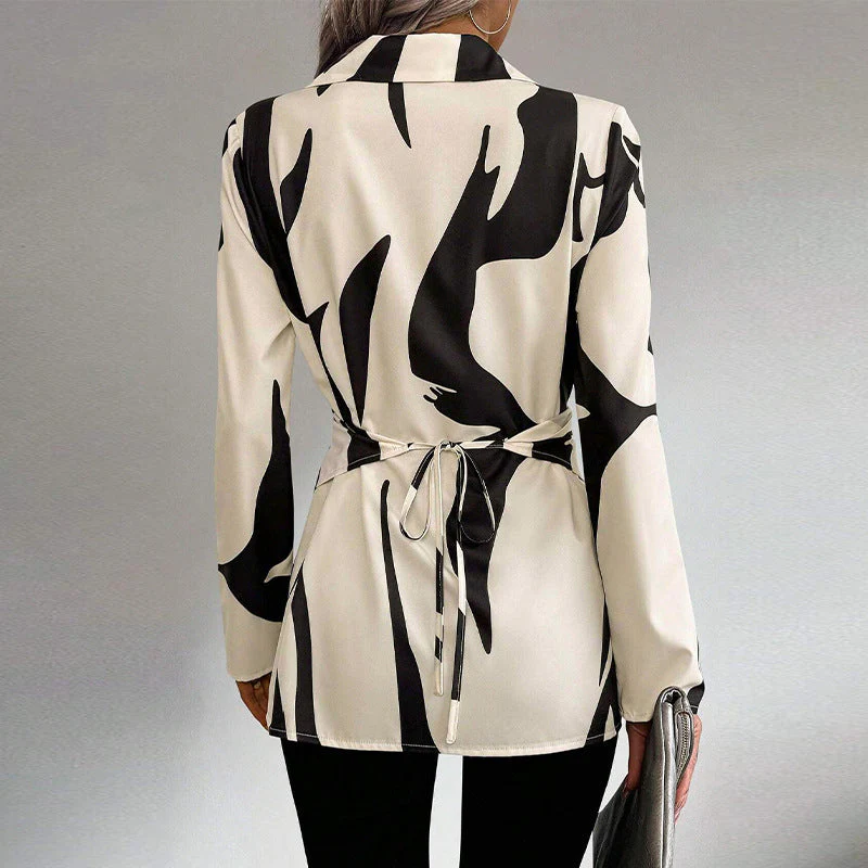 Femme Chemise élégant à col en V contrasté noir et blanc – Blouse à manches longues - Image 3