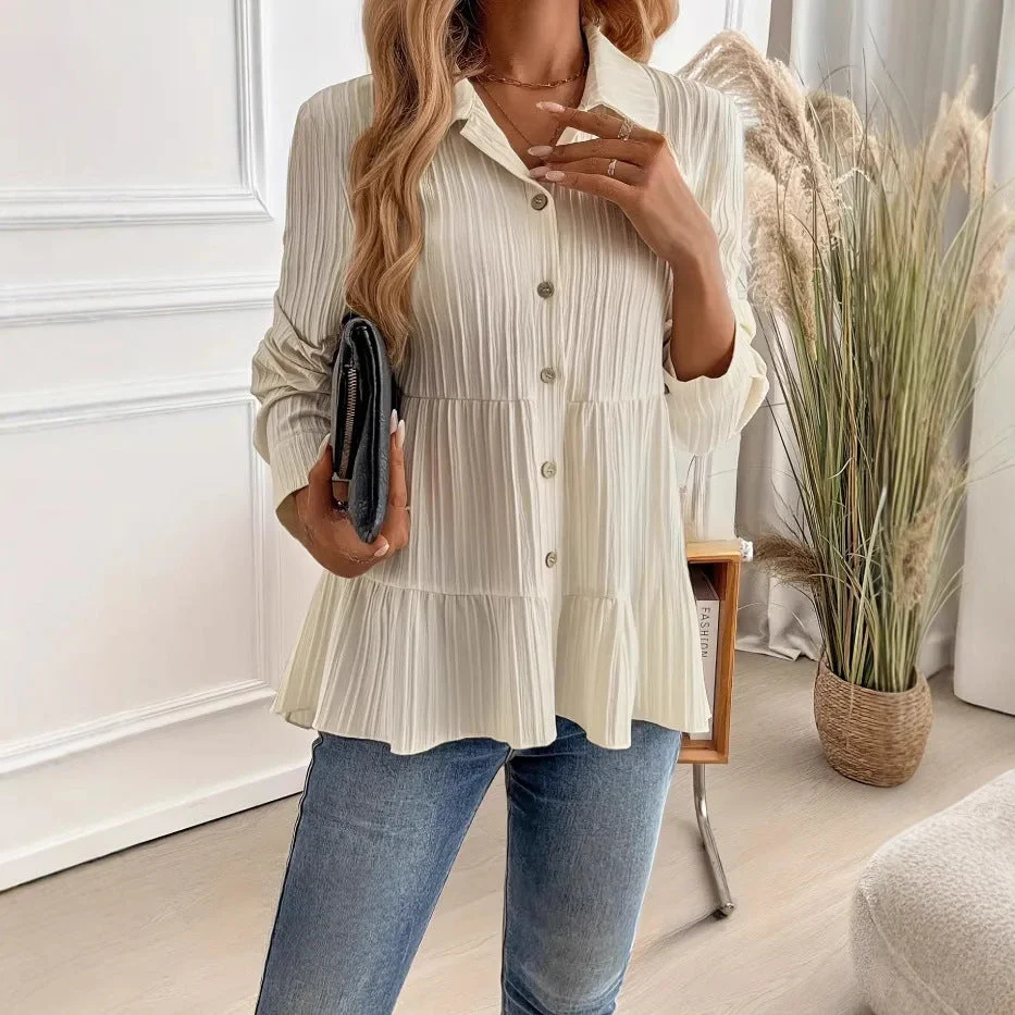 Femme Chemisier à Coupe Décontractée – Chemise à Manches Longues en Mélange de Coton Doux - Image 3