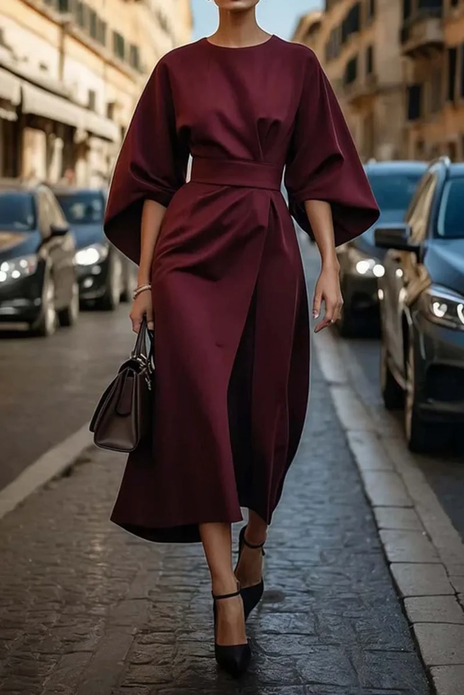 Femme Formel Robe élégante Midi à manches larges – Audacieuse, Luxueuse - Image 5