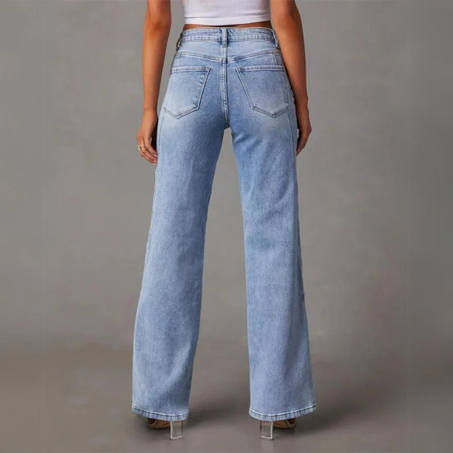 Femme Jean en denim large taille haute - Image 4