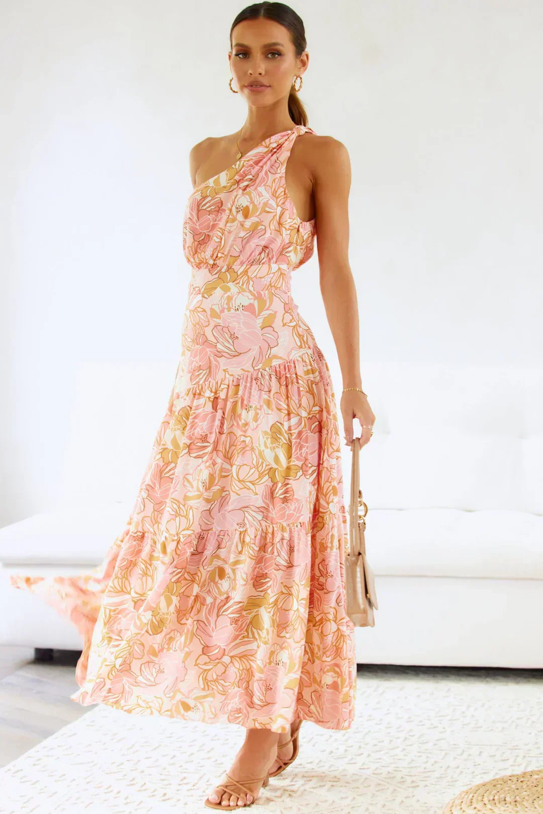 Femme Midi Florale Élégante à Épaule Unique Invitées de Mariage Robe - Image 10
