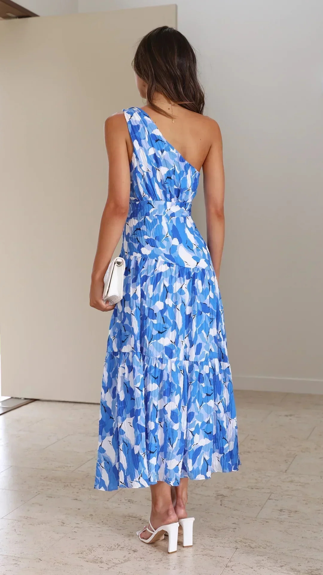 Femme Midi Florale Élégante à Épaule Unique Invitées de Mariage Robe - Image 4