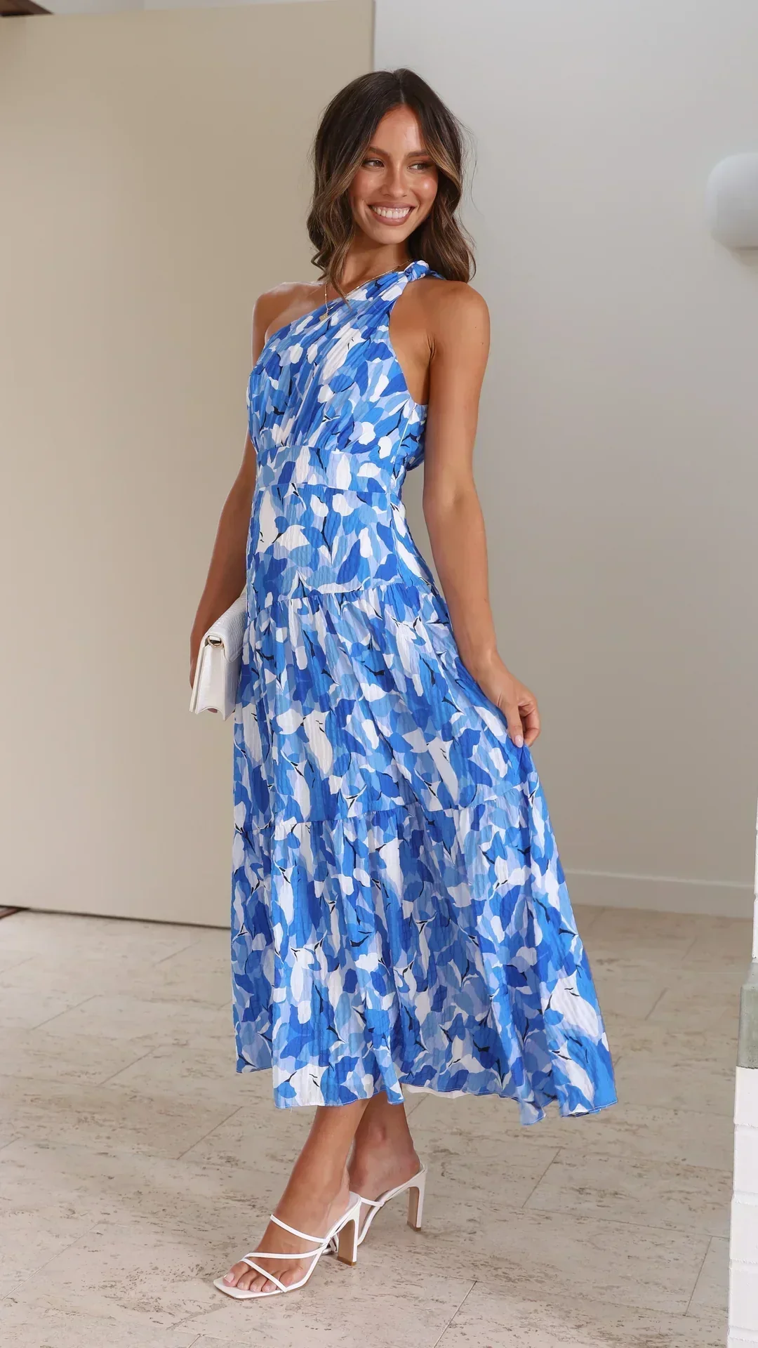 Femme Midi Florale Élégante à Épaule Unique Invitées de Mariage Robe - Image 5