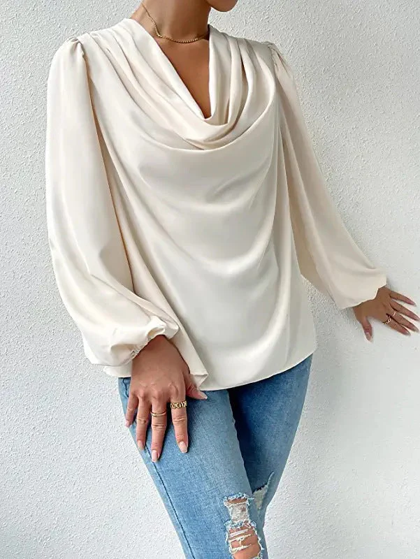 Femmes Élégante Col Cowl Chiffon Manchon ballon Chemisier - Polyvalente - Image 8