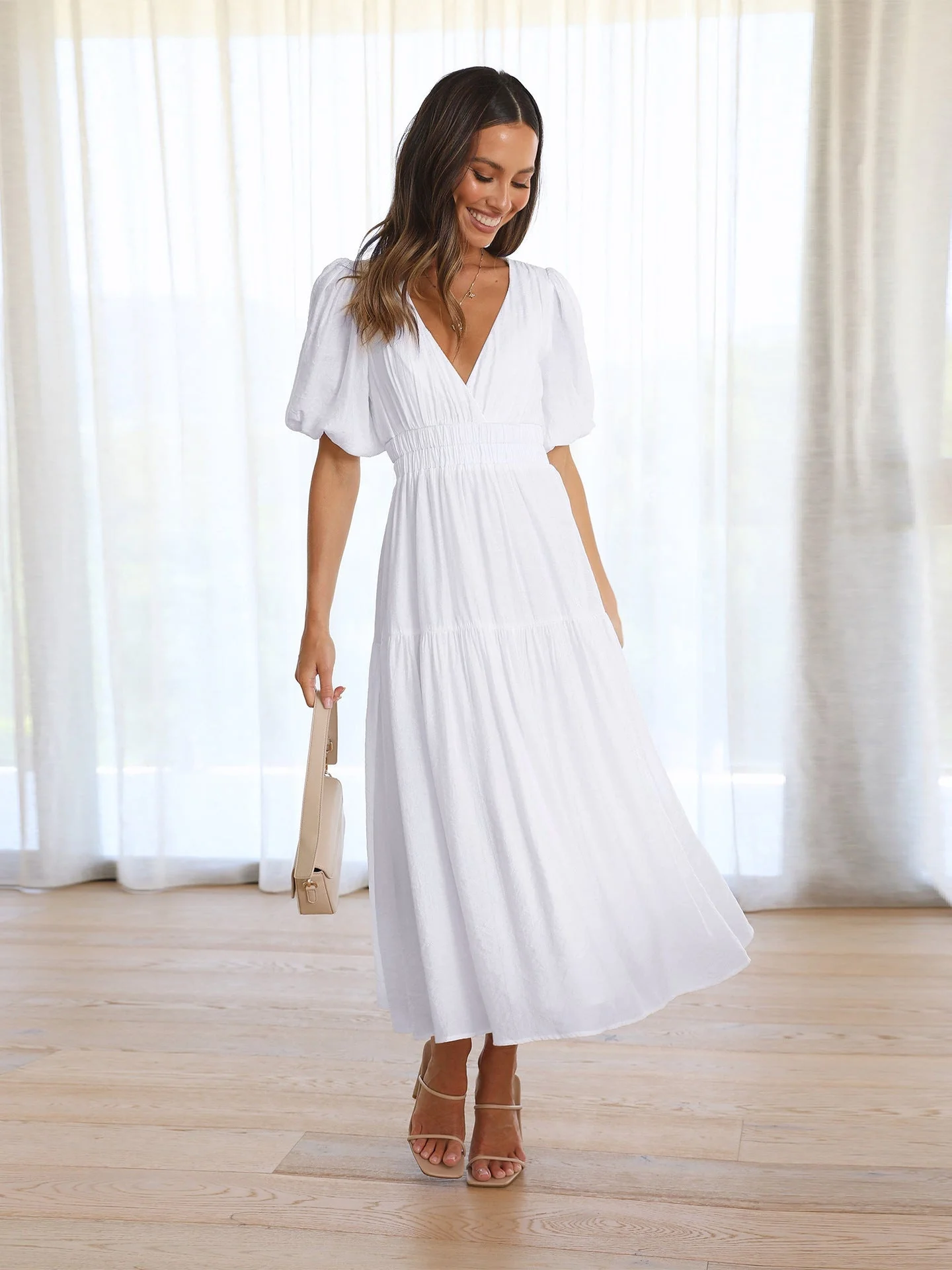 Femmes flatteuse évasée maxi invitée mariage robe – élégante Manches bouffantes - Image 11
