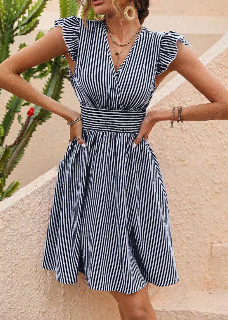 Femmes Légère à Rayures en Ligne Midi Robe – Élégance Estivale - Image 9