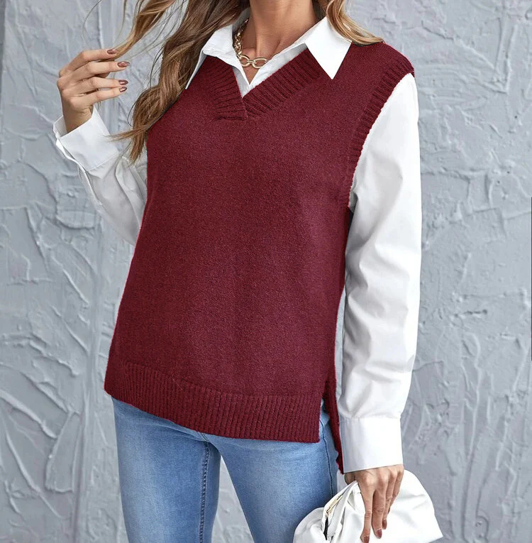 Gilet à col en V pour femmes en tricot –  sans manches léger et doux vêtements d'extérieur