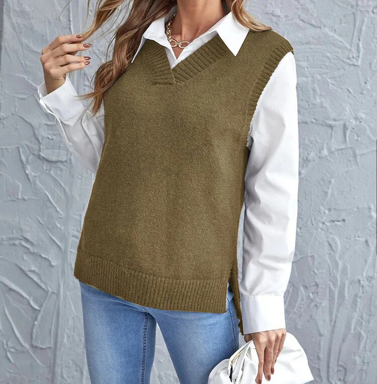Gilet à col en V pour femmes en tricot –  sans manches léger et doux vêtements d'extérieur - Image 2