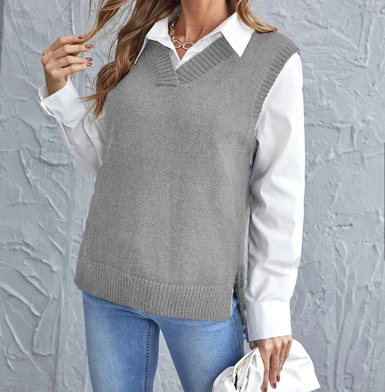 Gilet à col en V pour femmes en tricot –  sans manches léger et doux vêtements d'extérieur - Image 3
