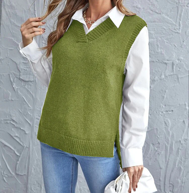 Gilet à col en V pour femmes en tricot –  sans manches léger et doux vêtements d'extérieur - Image 5