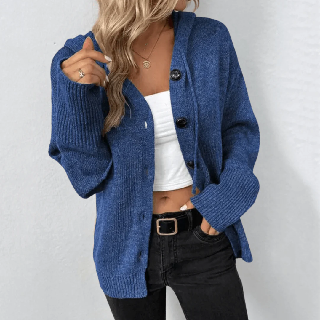 Gilet Cardigan Tricoté à Capuche pour Femme – Décontracté Col V Boutonné Manches Longues - Image 5