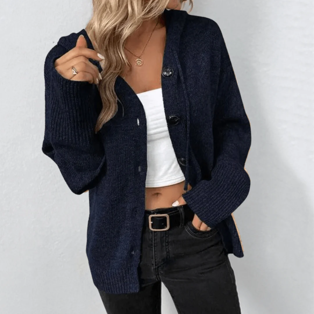 Gilet Cardigan Tricoté à Capuche pour Femme – Décontracté Col V Boutonné Manches Longues - Image 6