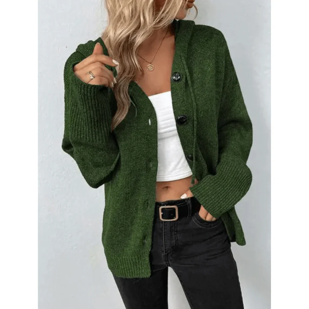 Gilet Cardigan Tricoté à Capuche pour Femme – Décontracté Col V Boutonné Manches Longues - Image 8