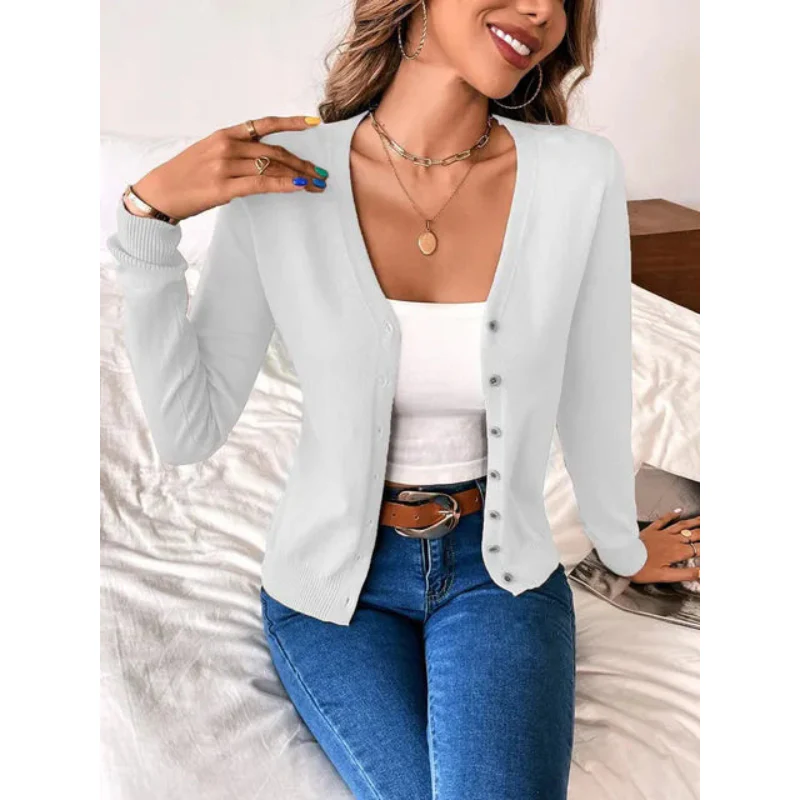 Gilet élégant à col V ajusté pour femme – Tricots boutonné - Image 9