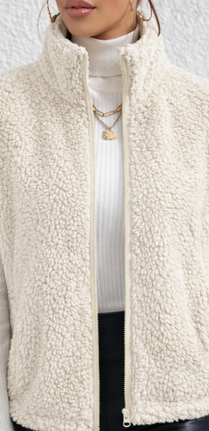 Gilet en Fourrure Douce pour Femme – Veste Élégante à Manches Courtes et Fermeture Éclair - Image 4
