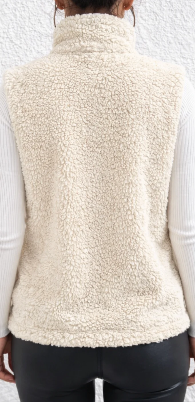 Gilet en Fourrure Douce pour Femme – Veste Élégante à Manches Courtes et Fermeture Éclair - Image 6