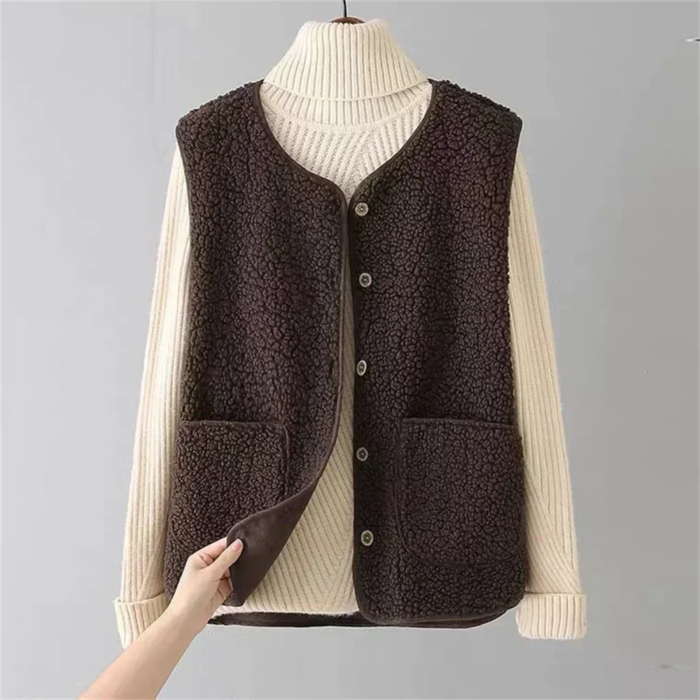 Gilet en Peluche Sans Manches Classique Femme – Couche Élégante et Confortable - Image 3
