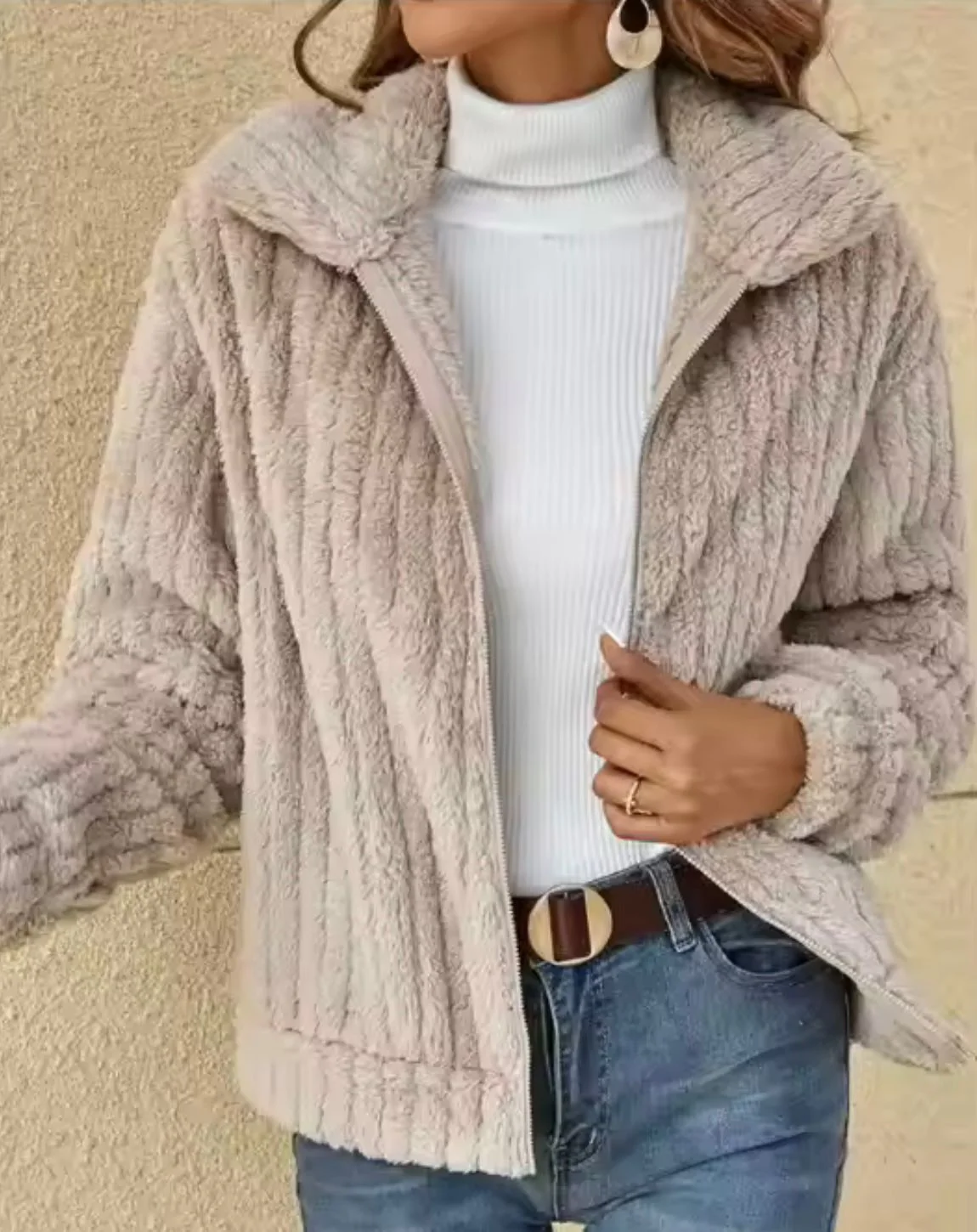 Gilet Hiver Femme Zippé Manches Longues En Polaire Côtelée - Image 2