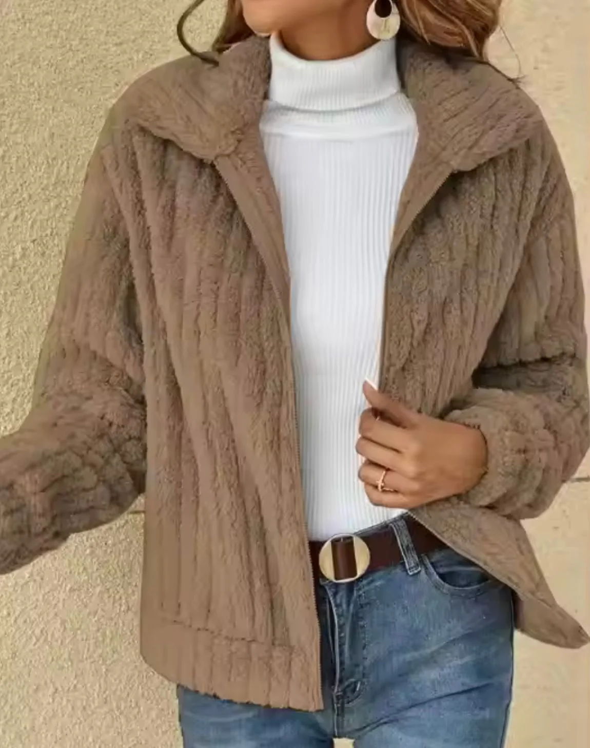 Gilet Hiver Femme Zippé Manches Longues En Polaire Côtelée - Image 3