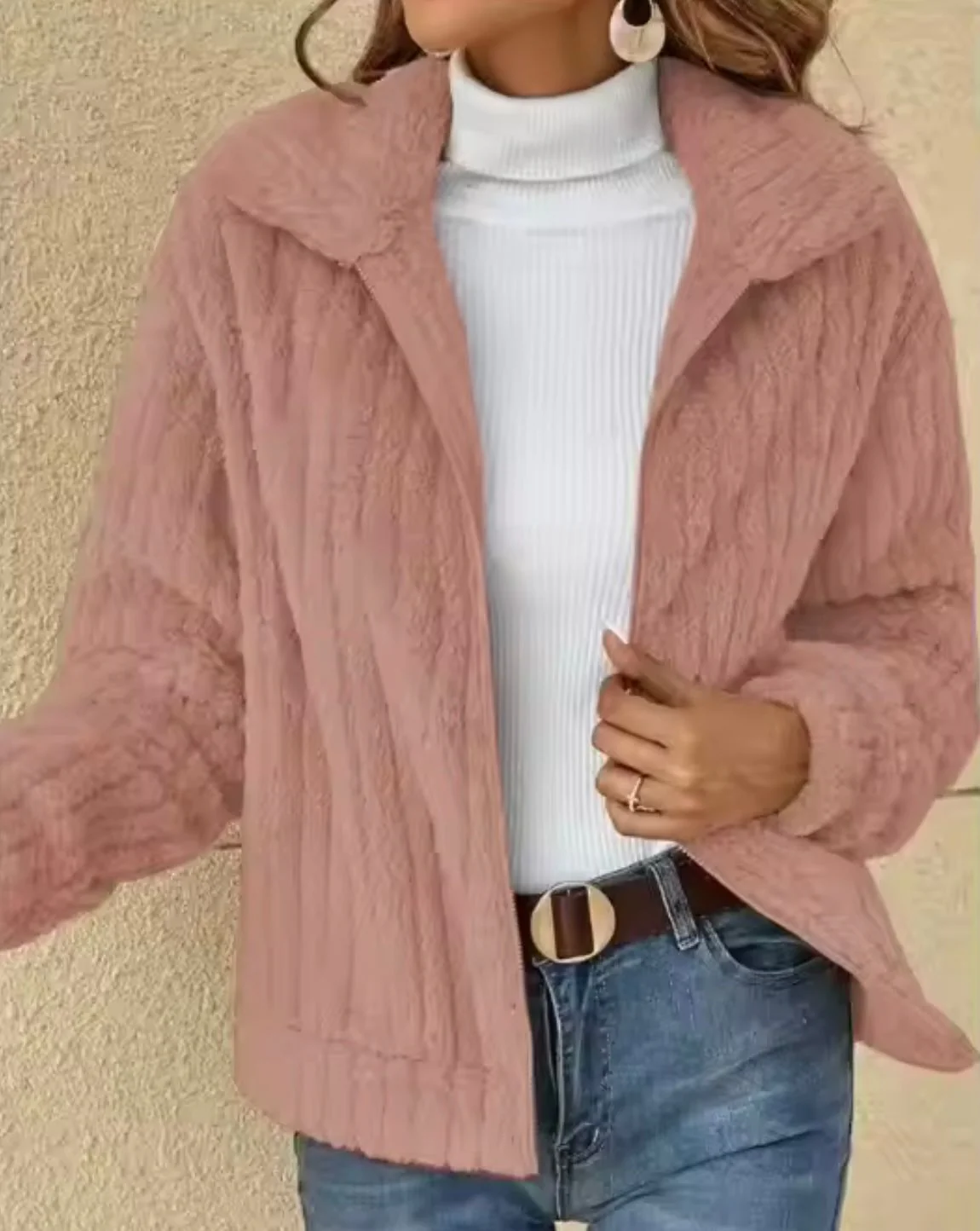 Gilet Hiver Femme Zippé Manches Longues En Polaire Côtelée - Image 4