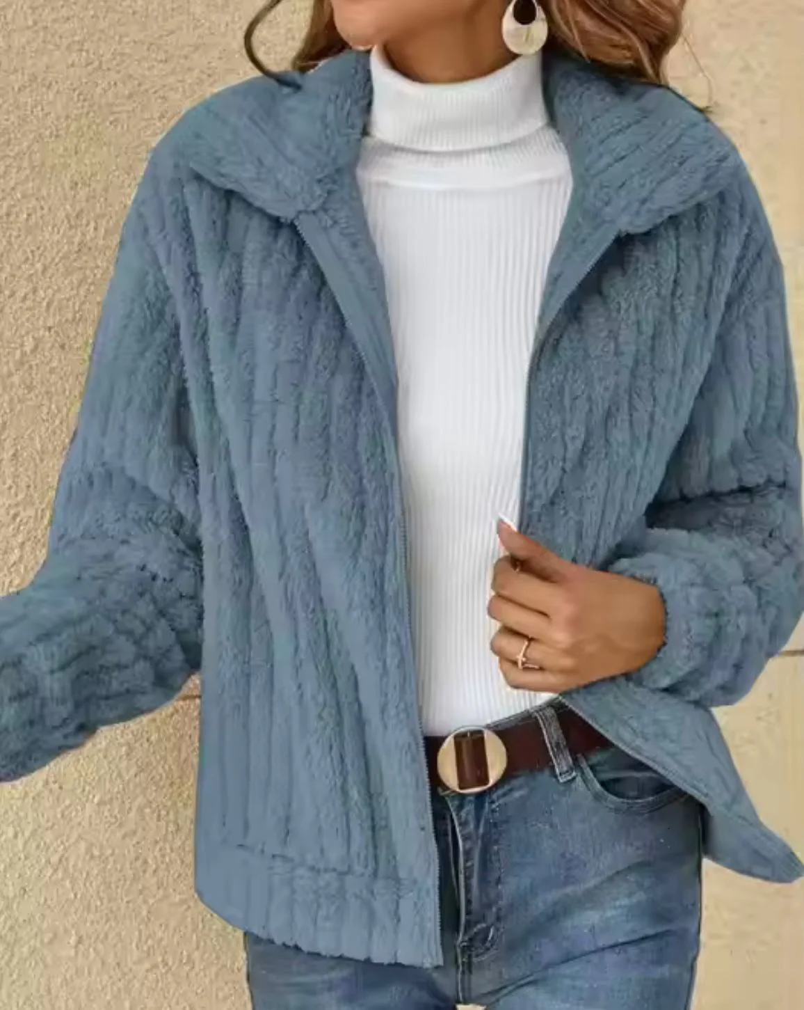 Gilet Hiver Femme Zippé Manches Longues En Polaire Côtelée - Image 5