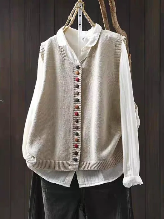 Gilet Maille Femme Coupe Ample –Col V et Manches Courtes
