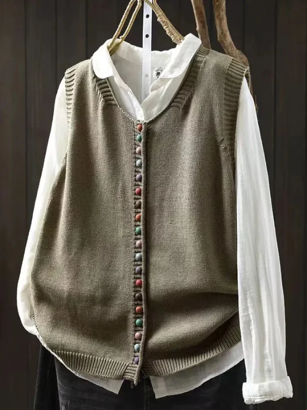 Gilet Maille Femme Coupe Ample –Col V et Manches Courtes - Image 4