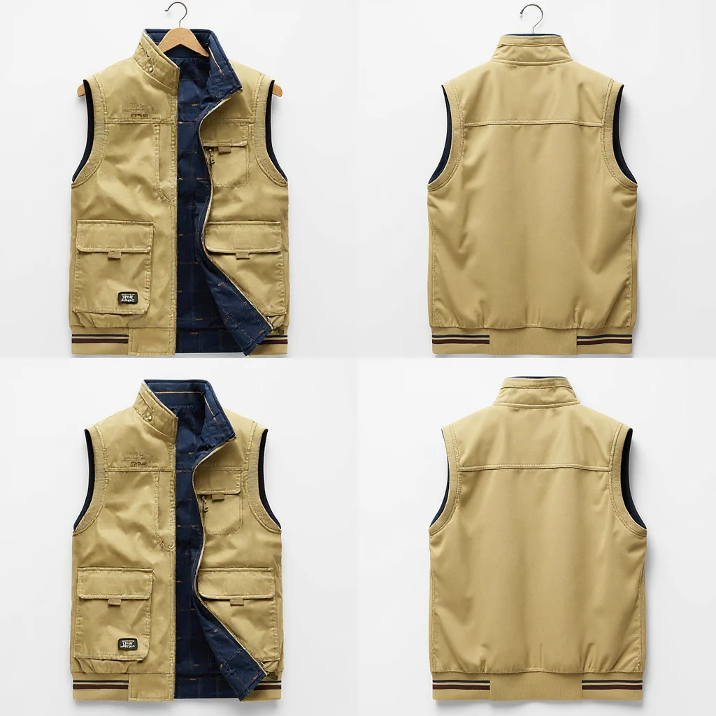 Gilet Réversible en Coton Homme – Gilet d’Extérieur de Luxe avec Multi-Poches - Image 2