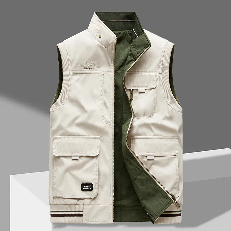Gilet Réversible en Coton Homme – Gilet d’Extérieur de Luxe avec Multi-Poches - Image 3