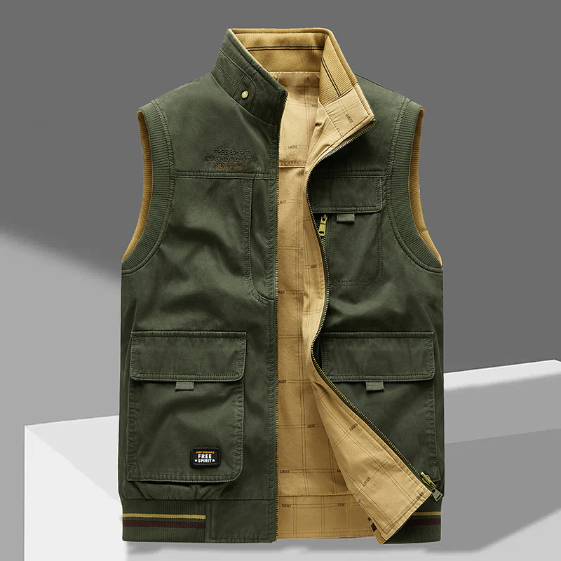 Gilet Réversible en Coton Homme – Gilet d’Extérieur de Luxe avec Multi-Poches - Image 4
