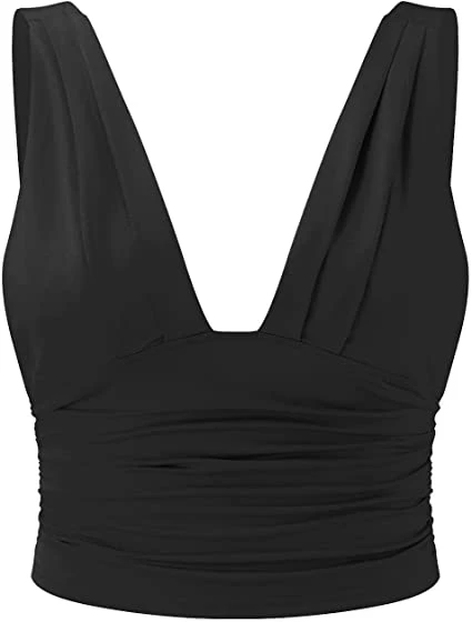 Haut Court Chic et Élégant Femme – Débardeur Froncé Col V Profond - Image 2