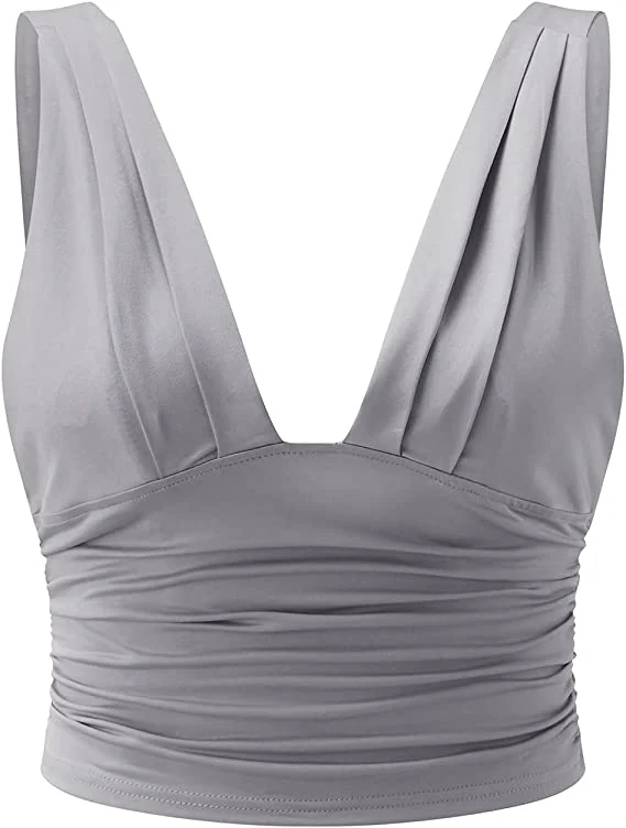 Haut Court Chic et Élégant Femme – Débardeur Froncé Col V Profond - Image 8