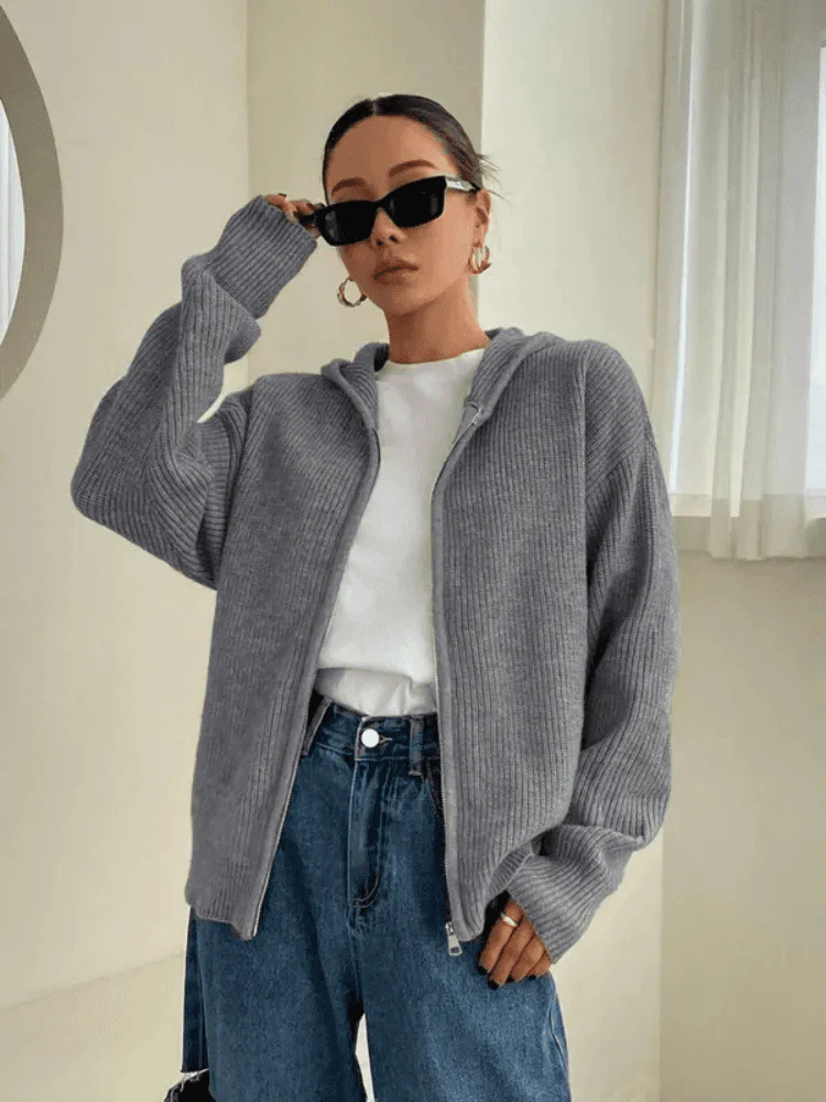 Hoodie zippé en tricot pour femme - Image 2