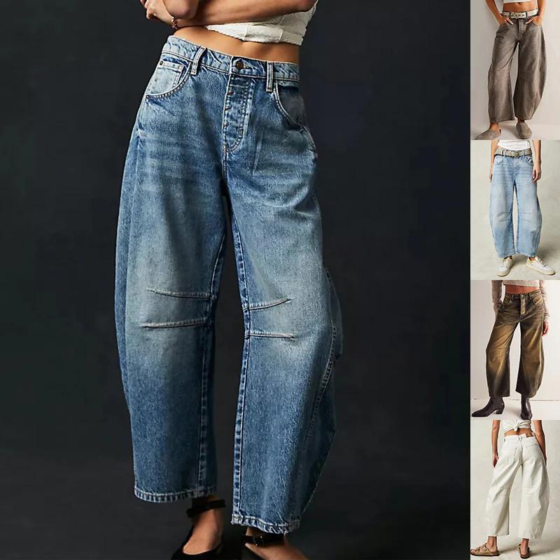Jean Barrel Large Jambe Large Taille Moyenne Stretch Femme – Denim Décontracté Baggy