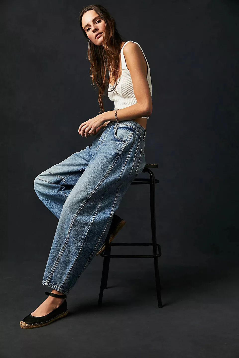 Jean Barrel Large Jambe Large Taille Moyenne Stretch Femme – Denim Décontracté Baggy - Image 22