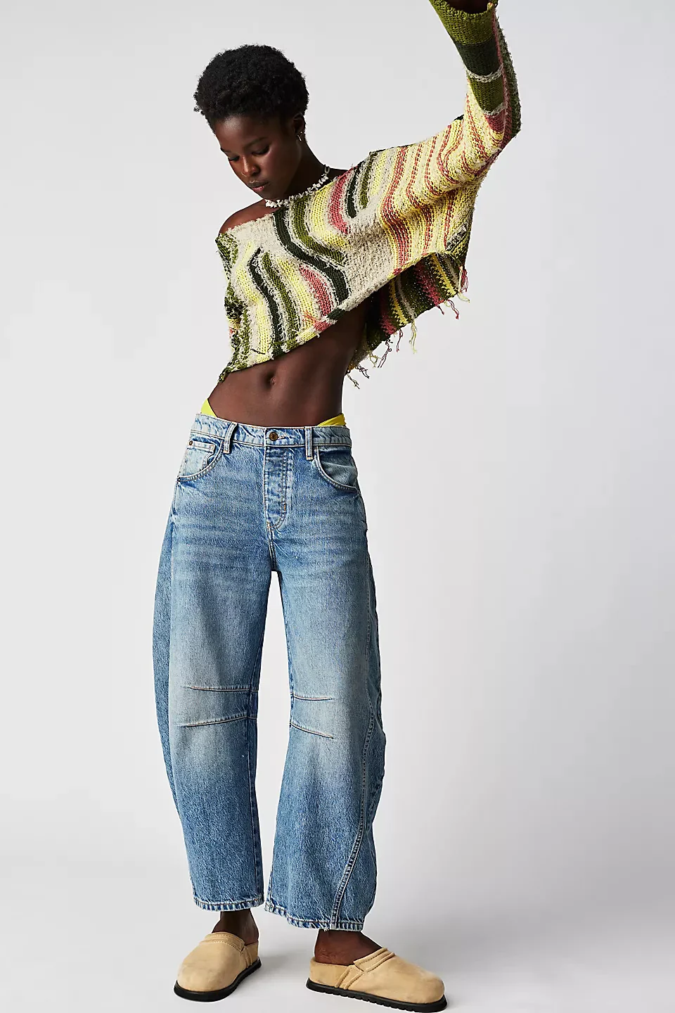 Jean Barrel Large Jambe Large Taille Moyenne Stretch Femme – Denim Décontracté Baggy - Image 25