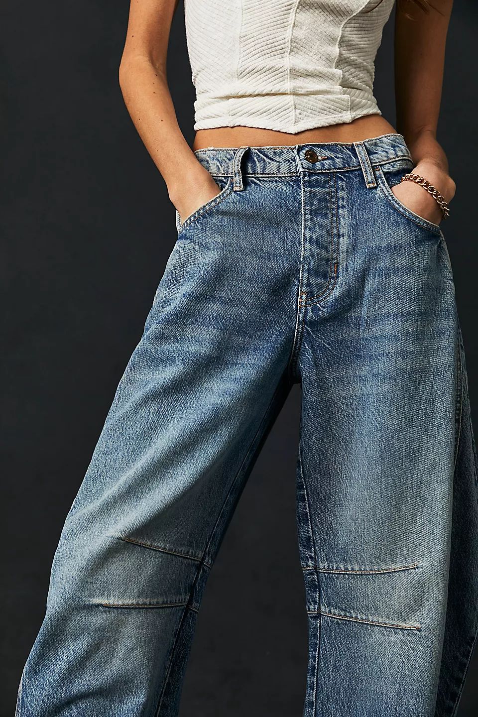 Jean Barrel Large Jambe Large Taille Moyenne Stretch Femme – Denim Décontracté Baggy - Image 28
