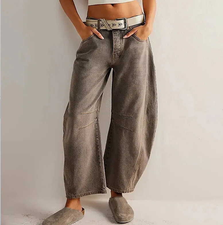Jean Barrel Large Jambe Large Taille Moyenne Stretch Femme – Denim Décontracté Baggy - Image 32
