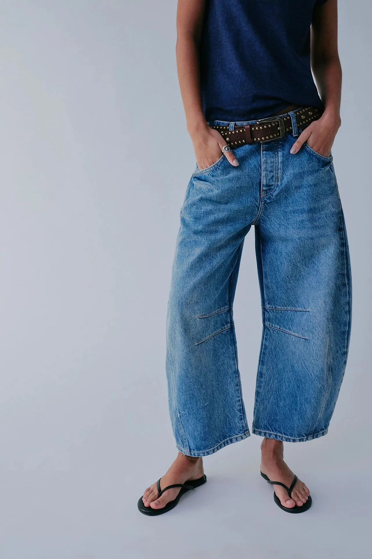 Jean Barrel Large Jambe Large Taille Moyenne Stretch Femme – Denim Décontracté Baggy - Image 35