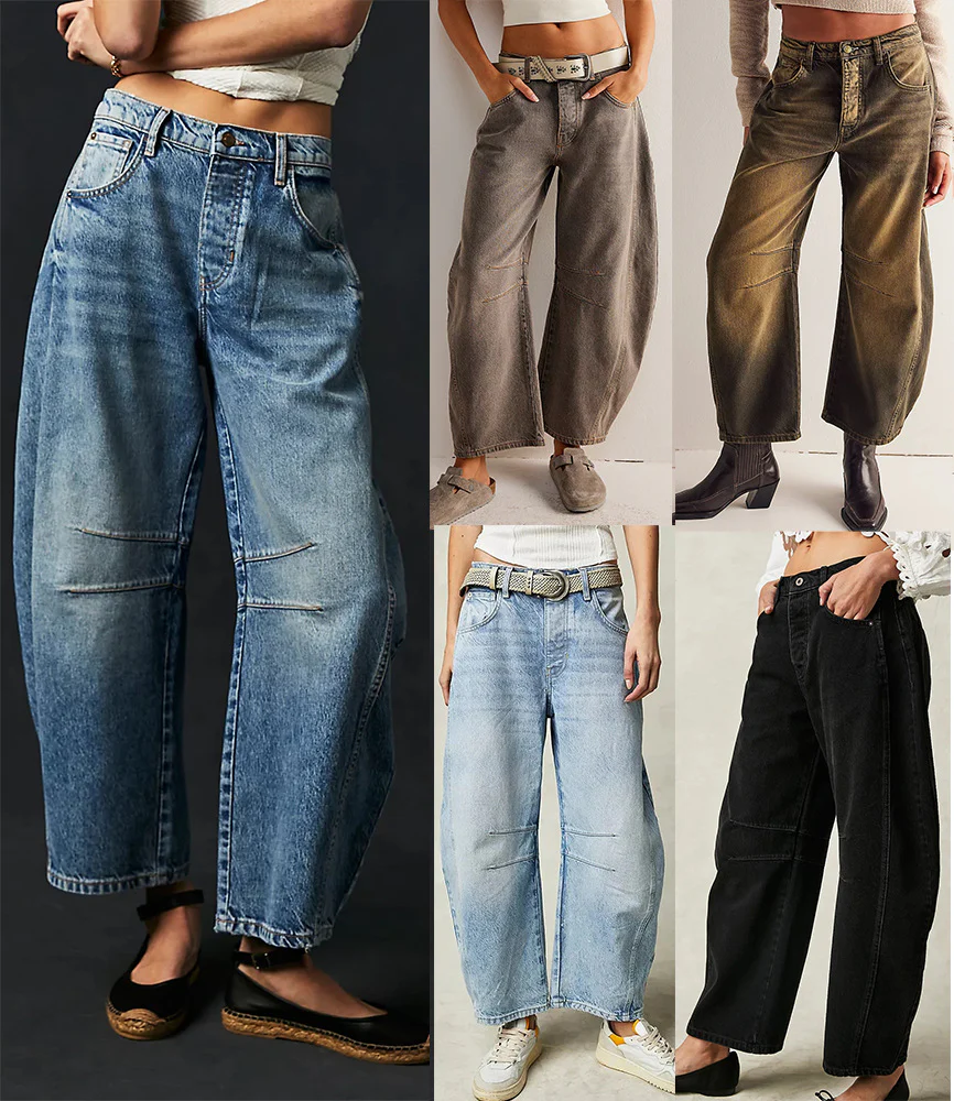 Jean Barrel Large Jambe Large Taille Moyenne Stretch Femme – Denim Décontracté Baggy - Image 37