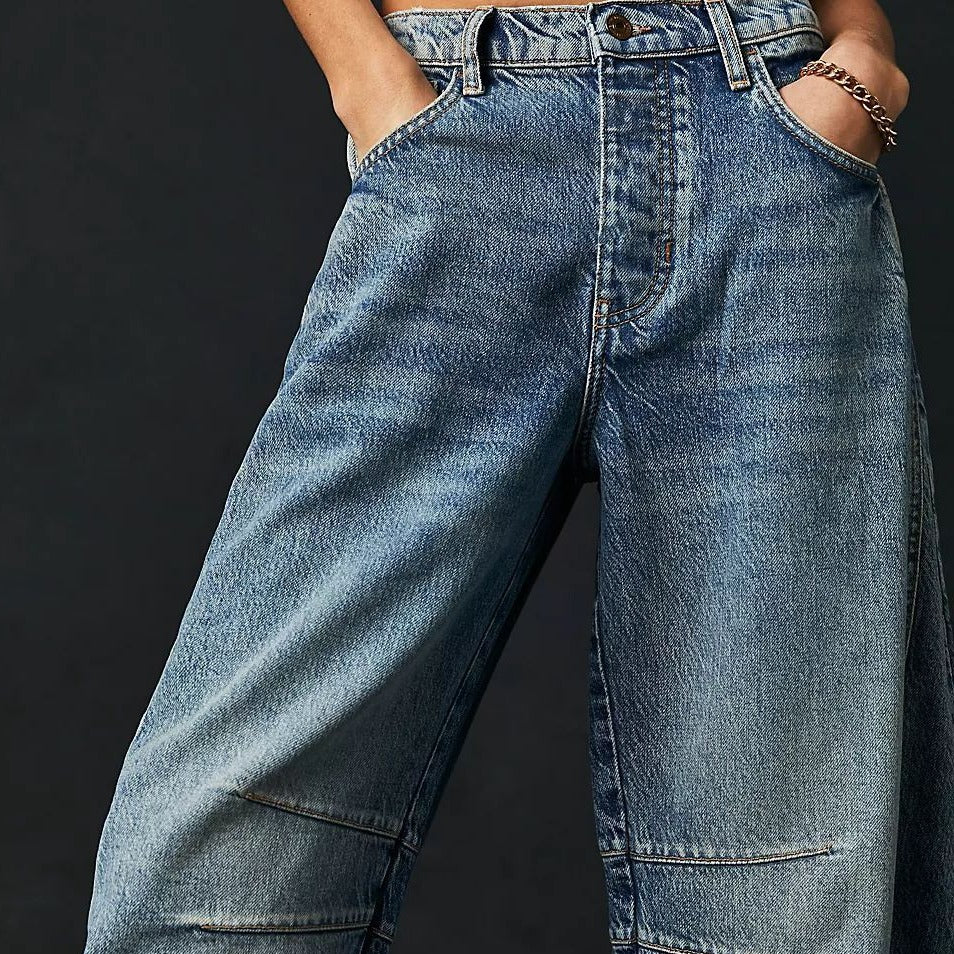 Jean Barrel Large Jambe Large Taille Moyenne Stretch Femme – Denim Décontracté Baggy - Image 5