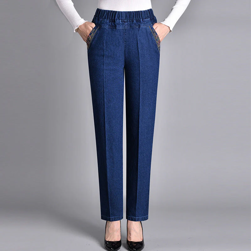 Jean Femme Droite Stylé – Taille Élastique et Poches en Denim - Image 2