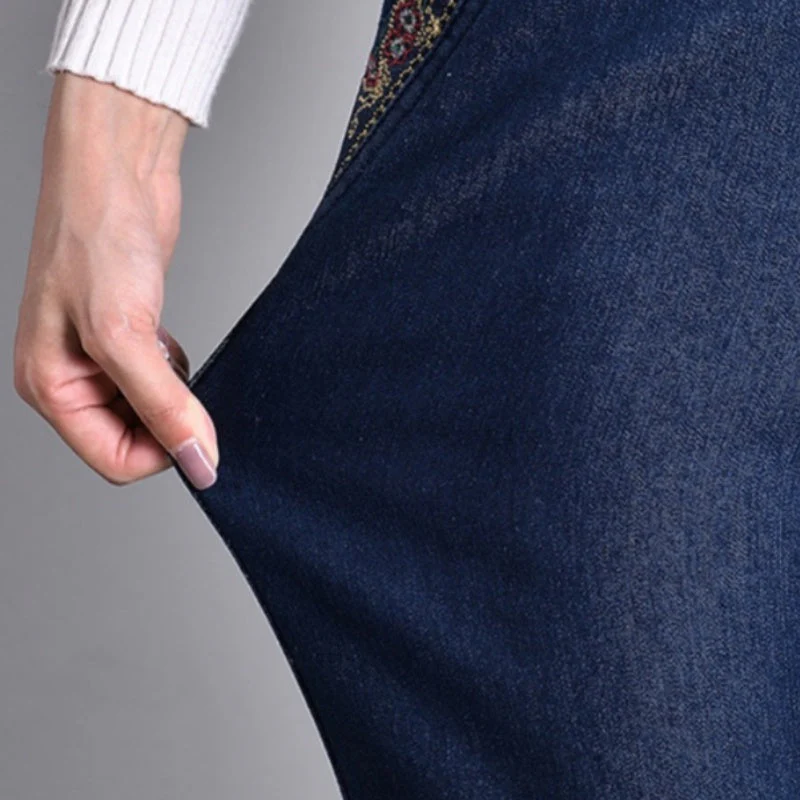 Jean Femme Droite Stylé – Taille Élastique et Poches en Denim - Image 3