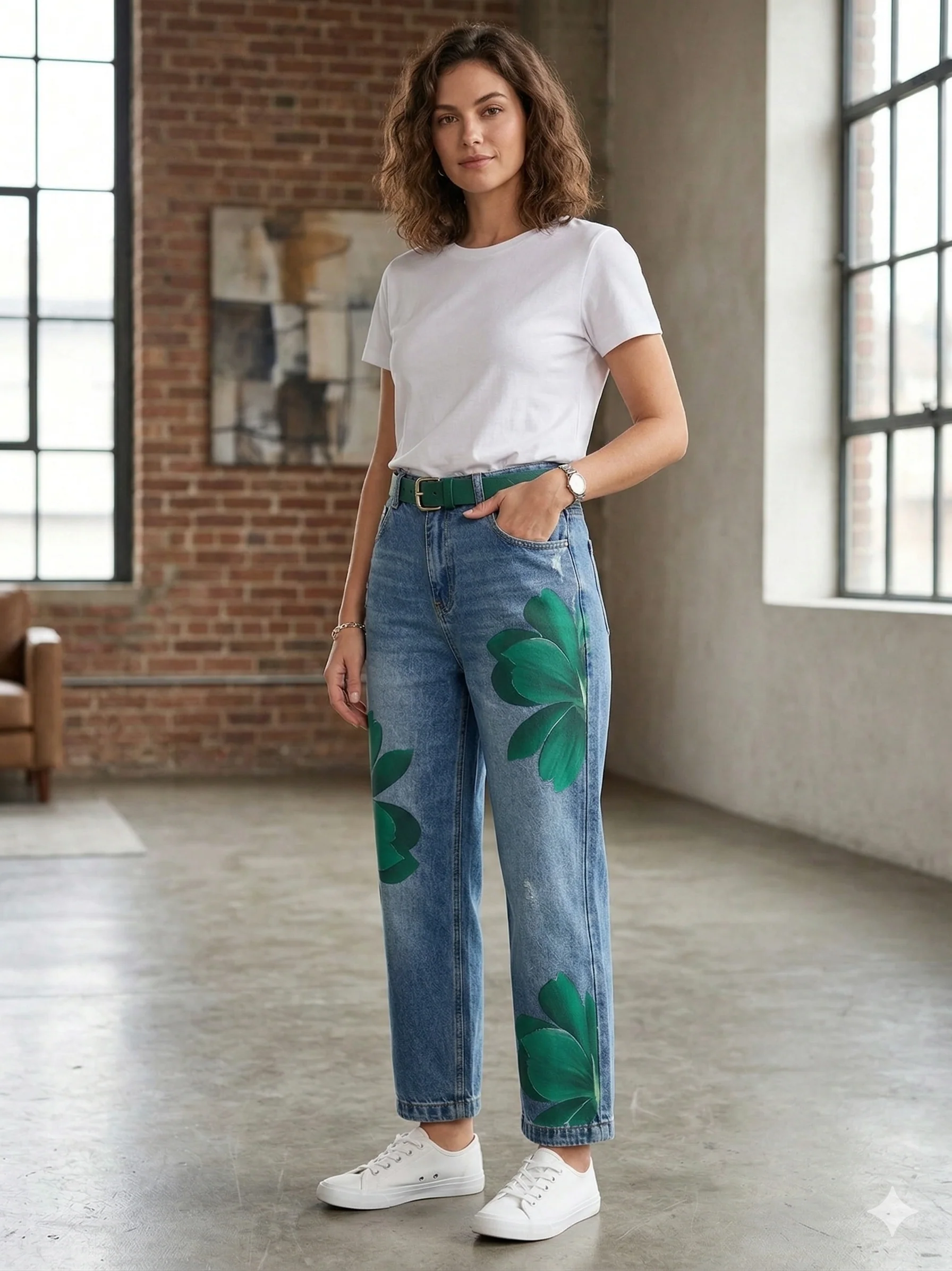 Jean femme jambe large a fleurs - Original et decontracte - Image 11