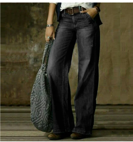 Jean femme style vintage jambes larges – Coupe décontractée - Image 2