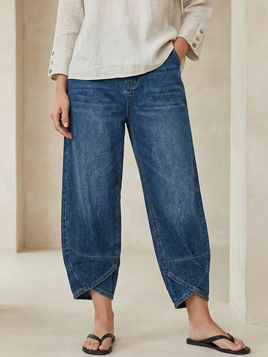 Jeans Femme en Coton Denim Lavé – Style Décontracté Street Relax