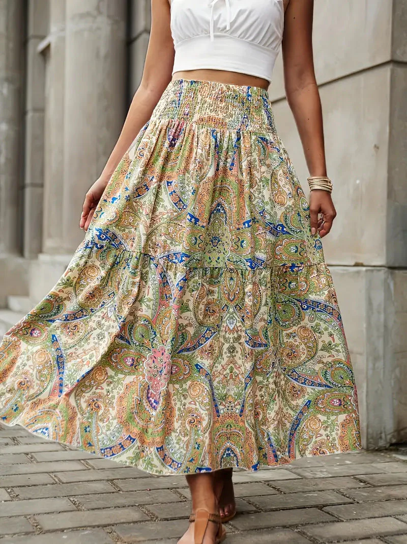 Jupe d’été évasée pour femme à imprimé fleuri et doublure légère - Image 5